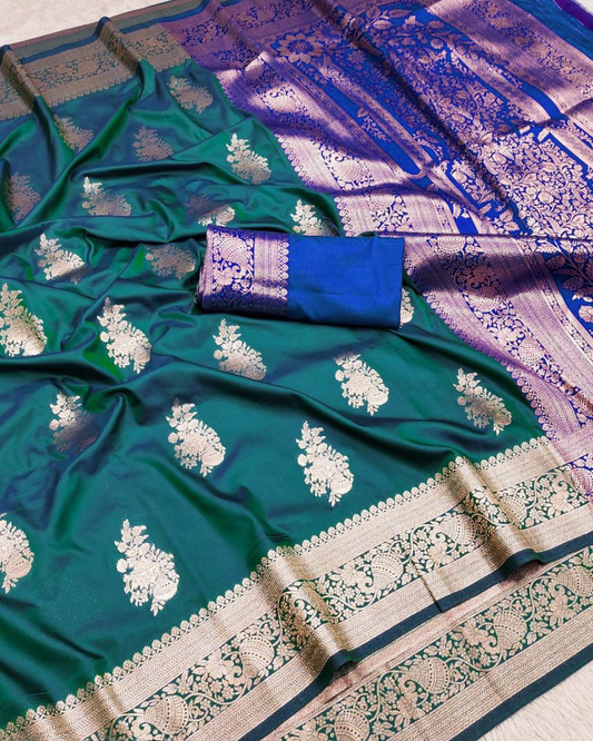 Teal Green Banarasi Silk Saree with Royal Blue Designer Pallu