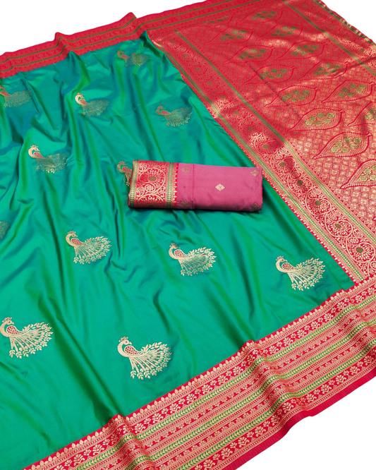 Emerald Green Banarasi Saree with Peacock Zari Weaving