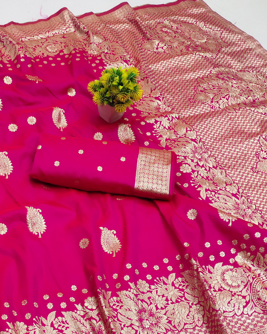 Dual Tone Pink Banarasi Silk Saree with Silver Zari Floral Weaving