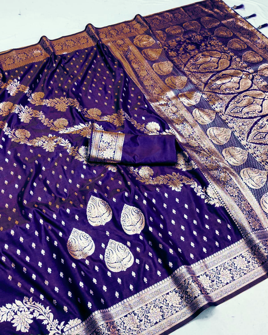 Dual Tone Royal Blue Banarasi Silk Saree with Paisley Jaal & Grand Banarasi Pallu