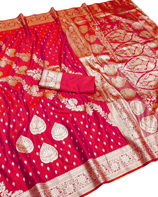 Dual Tone Rani Pink Banarasi Silk Saree with Paisley Jaal & Grand Banarasi Pallu