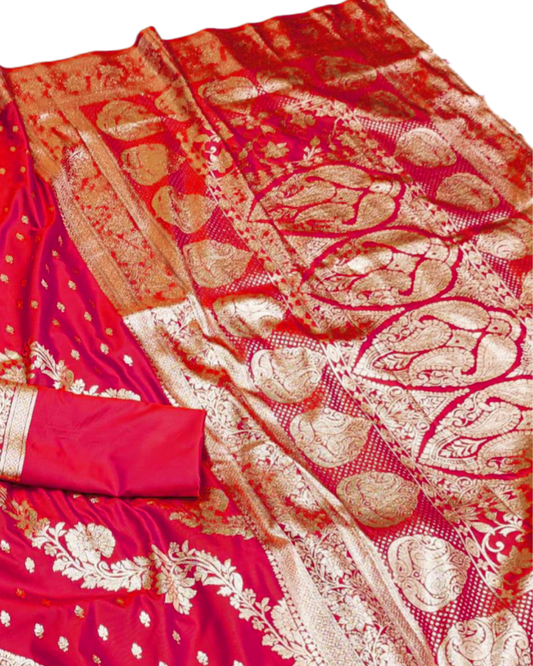Dual Tone Rani Pink Banarasi Silk Saree with Paisley Jaal & Grand Banarasi Pallu
