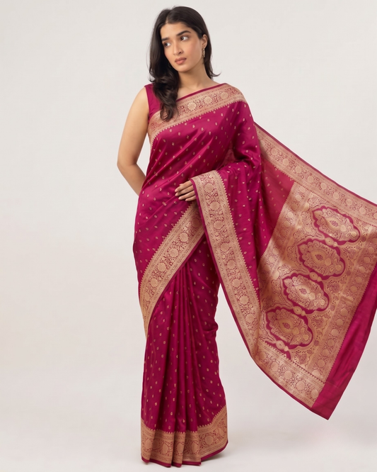Rani Pink Banarasi Silk Saree with Rich Floral Zari Pallu