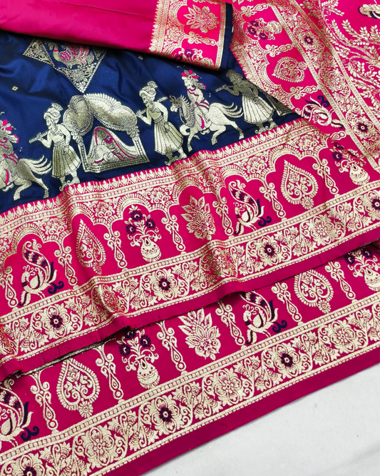 Royal Blue Banarasi Silk Saree with Meenakari Border & Heavy Pallu