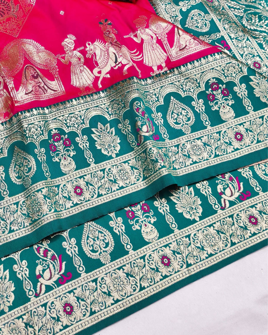 Rani Pink Banarasi Silk Saree with Meenakari Border & Heavy Pallu