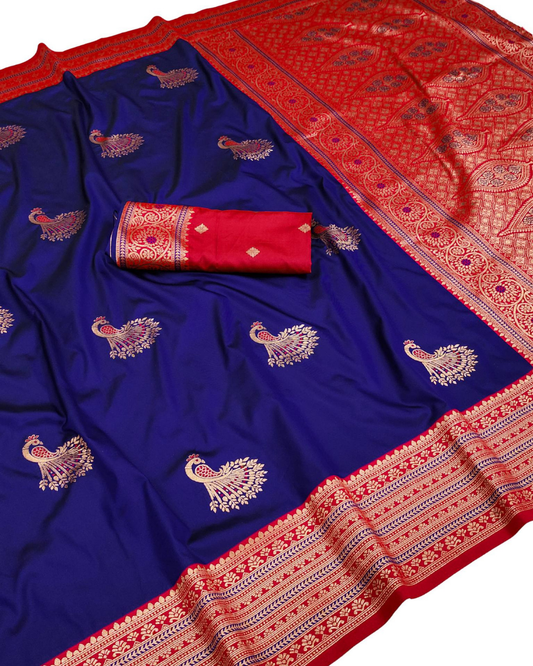 Royal Blue Banarasi Silk Saree with Peacock Zari Weaving