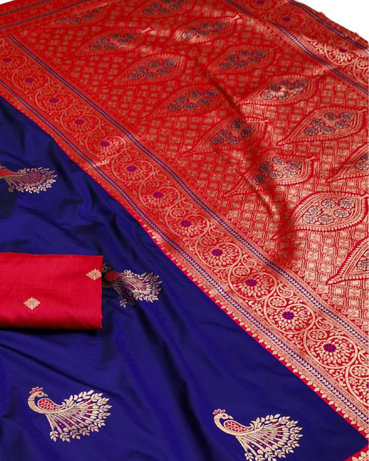 Royal Blue Banarasi Silk Saree with Peacock Zari Weaving
