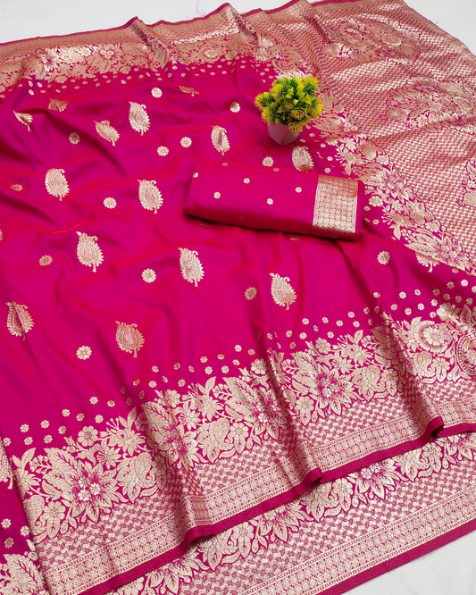 Dual Tone Pink Banarasi Silk Saree with Silver Zari Floral Weaving
