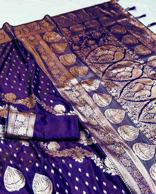 Dual Tone Royal Blue Banarasi Silk Saree with Paisley Jaal & Grand Banarasi Pallu